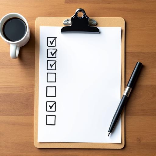 A clipboard with a cleaning checklist on a wooden table.